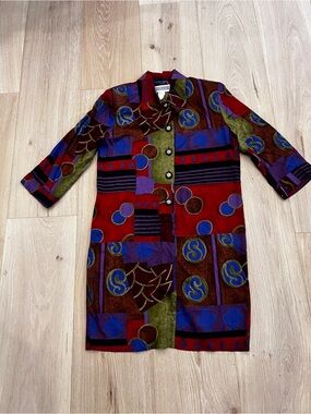 Vintage 90s Jessica Howard Bold Abstract Print Rayon Midi Dress | Size 10
